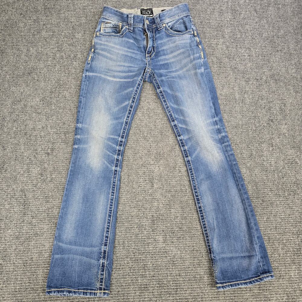 Buckle Black Fit No 3 Bootleg Jeans Mens 29R Blue Stretch Thick Stitch